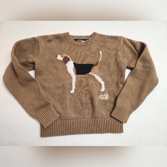 Ralph Lauren Sweaters - Lauren Ralph Lauren Beagle Dog Intarsia Sweater Knit Brown 100% Cotton